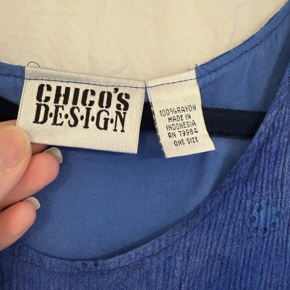 Chico's 90s Sleeveless Maxi Dress Artsy Boho Lagenlook Pockets Blue One Size - Picture 11 of 16